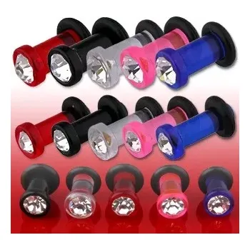 Piercing Plug do ucha UV se zirkonem, nastavitelný - Tloušťka : 10 mm, Barva piercing: Modrá