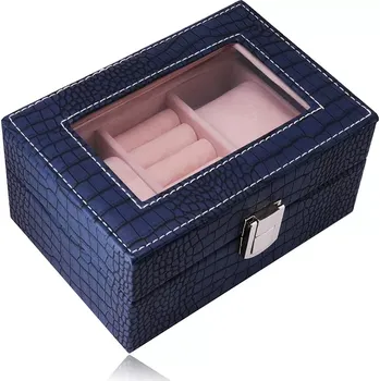 Šperkovnice Obdélníková šperkovnice tmavomodré barvy - imitace krokodýlí kůže, přezka