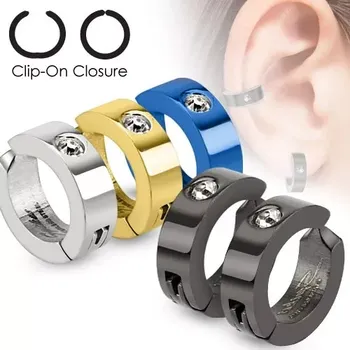 Náušnice Barevné náušnice z chirurgické oceli, lesklé kruhy s čirým kamínkem - Barva: Modrá