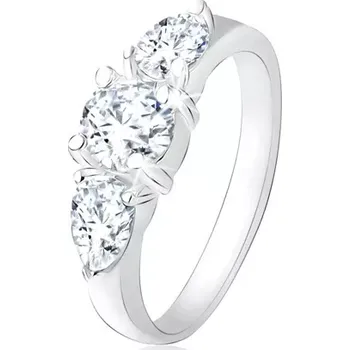 Prsten Prsten ze stříbra 925, čirý kulatý kamínek, zirkonové kapky - Velikost: 49