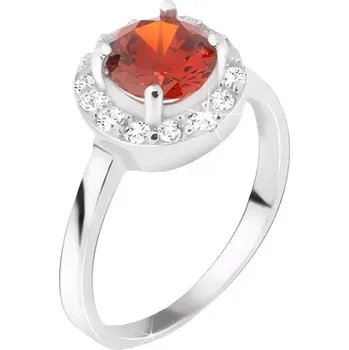 Prsten Prsten ze stříbra 925, okrouhlý červený kamínek, čirý zirkonový kruh - Velikost: 58