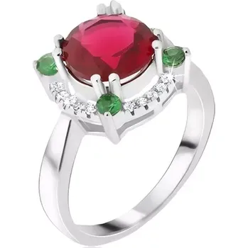 Prsten Prsten ze stříbra 925, zirkonový kruh, červený kamínek - Velikost: 48