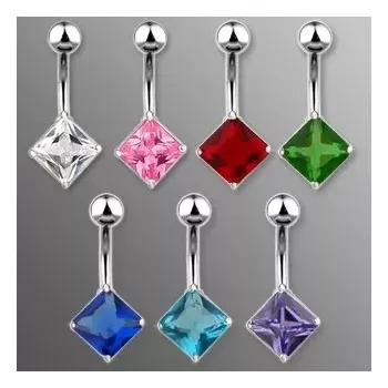 Piercing Piercing do břicha banán s kosočtvercovým zirkonem - Barva zirkonu: Červená - R