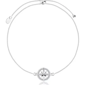 Náramek Stříbrný náramek 925, navlékací - tenký hadí řetízek, kompas, čiré zirkony