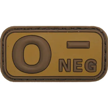 MFH Nášivka označení krevní skupiny 0- negative hnědá 3D PVC MFH® Brown-Khaki