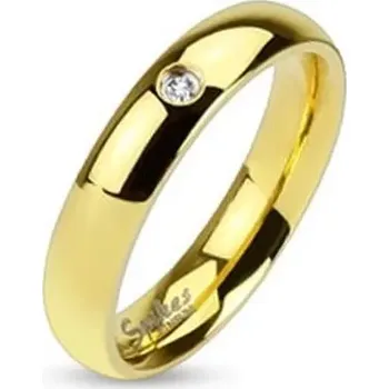 Prsten Prsten z oceli 316L zlaté barvy, čirý zirkonek, lesklý hladký povrch, 4 mm - Velikost: 50
