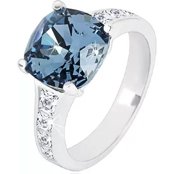 Prsten Stříbrný prsten 925 - zirkonový čtverec tmavě modré barvy a čiré zirkony - Velikost: 54