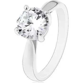 Prsten Zásnubní prsten - stříbro 925, lesklá zaoblená ramena, velký čirý zirkon - Velikost: 54