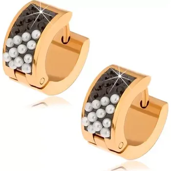 Náušnice Ocelové náušnice zlaté barvy, proužek s černými zirkony a bílými kuličkami