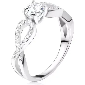 Prsten Prsten s čirým okrouhlým kamenem, zirkonové smyčky, stříbro 925 - Velikost: 49