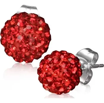 Náušnice SHAMBALLA náušničky z oceli - červené kuličky s kamínky