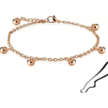 Náramek Ocelový náramek na zápěstí nebo na kotník - lesklé korálky, měděná barva