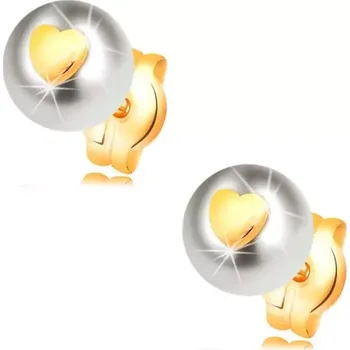 Náušnice Zlaté náušnice 585 - bílá perla s lesklým souměrným srdíčkem