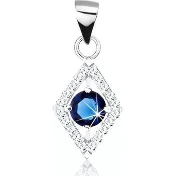 Přívěsek Stříbrný 925 přívěsek, modrý kulatý zirkon, obrys kosočtverce