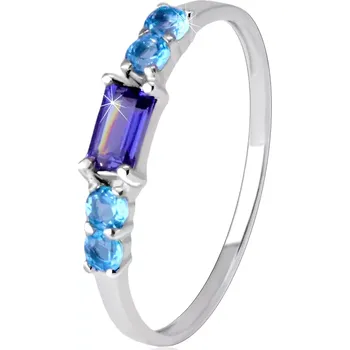 Prsten Prsten ze 14K bílého zlata - hranatý iolit, kulaté švýcarské topasy - Velikost: 49