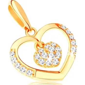 Přívěsek Přívěsek ve žlutém 14K zlatě - kontura srdce s menším zirkonovým srdíčkem