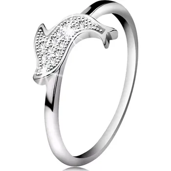 Prsten Prsten ze stříbra 925, blýskavý skákající delfín, drobné čiré zirkony - Velikost: 48