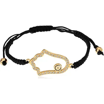 Náramek Šňůrkový náramek na ruku černé barvy, zirkonová kontura Fatiminy ruky