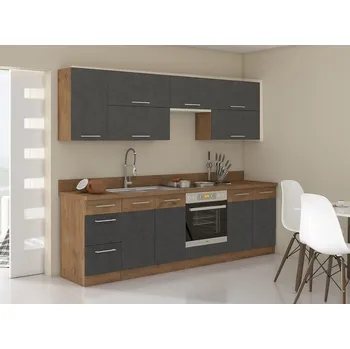 Kuchyňská linka Kuchyňe WOodline II, Barva: Dub lancelot / matera, Osvětlení: bez osvětlení, Dřez: ne, Pracovní deska do kuchyně: s pracovní deskou MIRJAN 5902928953114