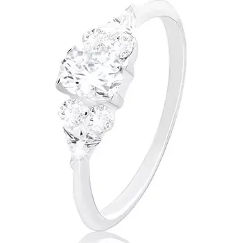 Prsten Zásnubní prsten, stříbro 925, větší čirý zirkon uprostřed a menší po stranách - Velikost: 58