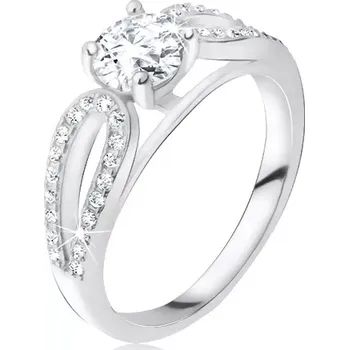 Prsten Stříbrný 925 prsten, kulatý kamínek mezi zirkonovými kapkami - Velikost: 59