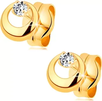 Náušnice Zlaté náušnice 585 - blýskavý briliant čiré barvy ve vypouklém kruhu s výřezem