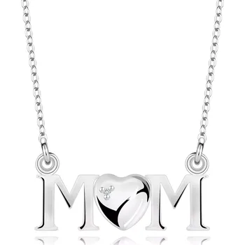 Náhrdelník Stříbrný náhrdelník 925 - nápis MOM, srdce s kulatým briliantem