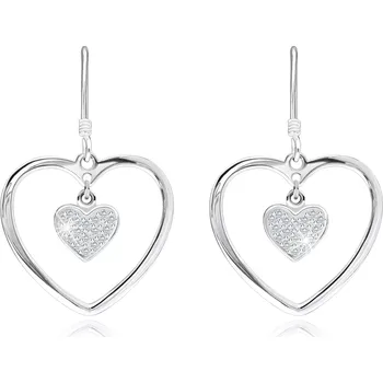 Náušnice Stříbrné náušnice 925, kontura srdce, zirkonové srdíčko, afro háček
