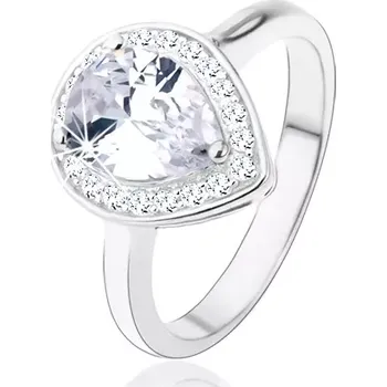 Prsten Stříbrný 925 prsten, čirá kapka - zirkon, třpytivý lem, výřezy - Velikost: 52