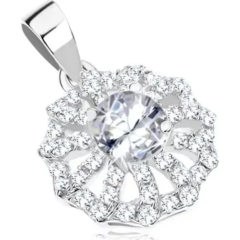 Přívěsek Stříbrný 925 přívěsek - blýskavý květ s čirými obrysy okvětních lístků, kulatý zirkon uprostřed