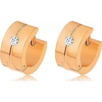 Náušnice Lesklé ocelové náušnice měděné barvy, svislý zářez, třpytivý zirkon