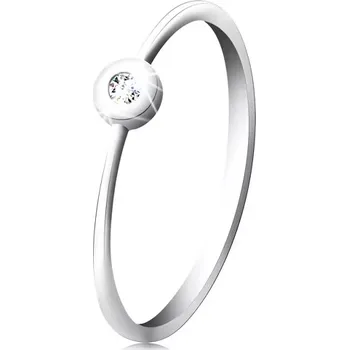 Prsten Prsten v bílém 14K zlatě - blýskavý čirý briliant v lesklé objímce, úzká ramena - Velikost: 62