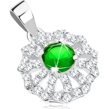 Přívěsek Přívěsek ze stříbra 925, kvítek - čiré zirkonové lupínky a zelený střed