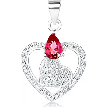 Přívěsek Rhodiovaný přívěsek ze stříbra 925, srdíčko v kontuře, růžovo-červená slza