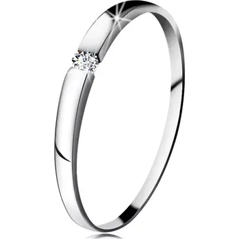 Prsten Diamantový prsten z bílého 14K zlata - briliant čiré barvy, jemně vypouklá ramena - Velikost: 52