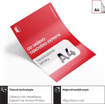 Letáky A4 (210 × 297 mm) Barevné jednostranné - 4/0 (CMYK)