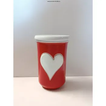 Dóza na potraviny Keramická červená dóza se srdcem (Keramická cukřenka červená)