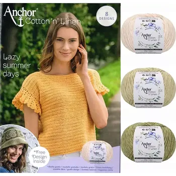 Příze Anchor Cotton Linen Safari Hat (Sada 3 klubek Anchor Cotton Linen s návodem)