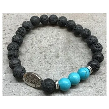 Náramek Náramek lávový kámen, Tyrkys a list