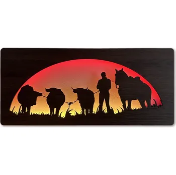 Obraz Li-Go "Člověk, kůň a býk" světelný obraz 230V RGBW 100x50 cm provedení povrchu: dub
