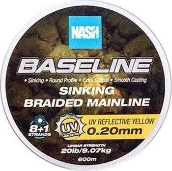 NASH - Pletená šňůra Baseline Sinking Braid UV Yellow 600 m 0,20 mm 9,07 kg
