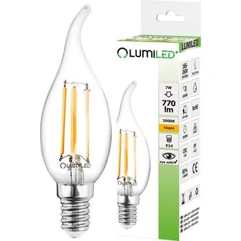 Žárovka Dekorativní LED žárovka E14 BA35 7W = 60W 770lm 3000K Warm 360° Decorative Flame Filament LUMILED