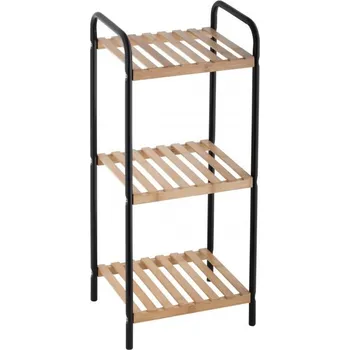 Držák na kartáček Erga Oscar, kovový koupelnový třípolicový regál pro postavení 31x26x74 cm, černá-přírodní hnědá, ERG-YKA-P.OSCAR