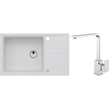Alveus Set Intermezzo 130 Granitový dřez s odkapem 780x480 mm+ baterie Reno, bílá, SETA349