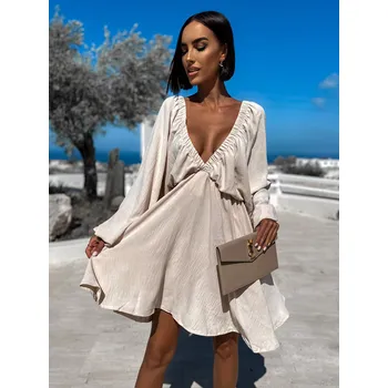 Dámské šaty Béžové krátké šaty RANGE s výstřihem do V Velikost: ONESIZE