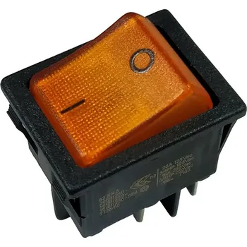 vypínač Vypínač kolébkový dvoupólový, 250V / 16A, WSM 9104L, žlutý (oranžový) ON-OFF, FASTON 6,3