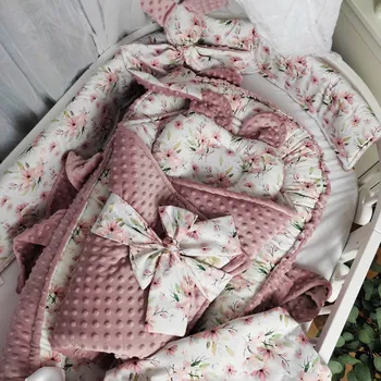 Hnízdečko pro miminko MIMOUŠEK Set do postýlky autorská bavlna Lilie&růže sépie minky