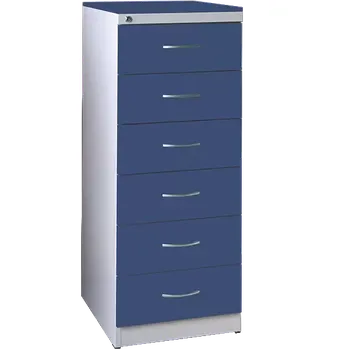 Kartotéka KRD - A5 NEW kovová kartotéka s dřevěnými čely A5, 6-zásuvková, centrální zámek, korpus šedý/deska, čílka královská modř