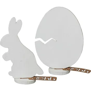 Velikonoční dekorace Lübech Living Dřevěný zajíček a vajíčko East SET/1+1ks bílé