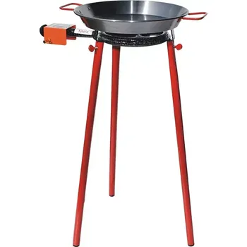 Pánev Hořák L20 Paella 20 cm dva okruhy, trubkový stojan a pánev 30 cm leštěná ocel (ideální souprava pro grilování a vaření nejen pod širým nebem)